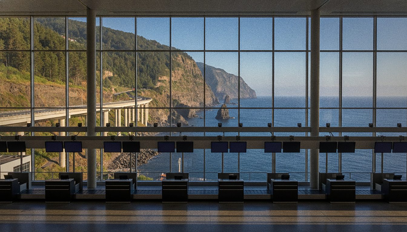 Abflughalle mit Check-in-Schaltern am Flughafen Madeira